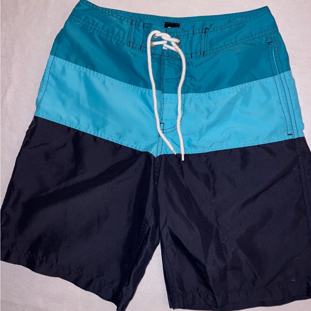 GAP colorblock striped blue swim trunks in size xs